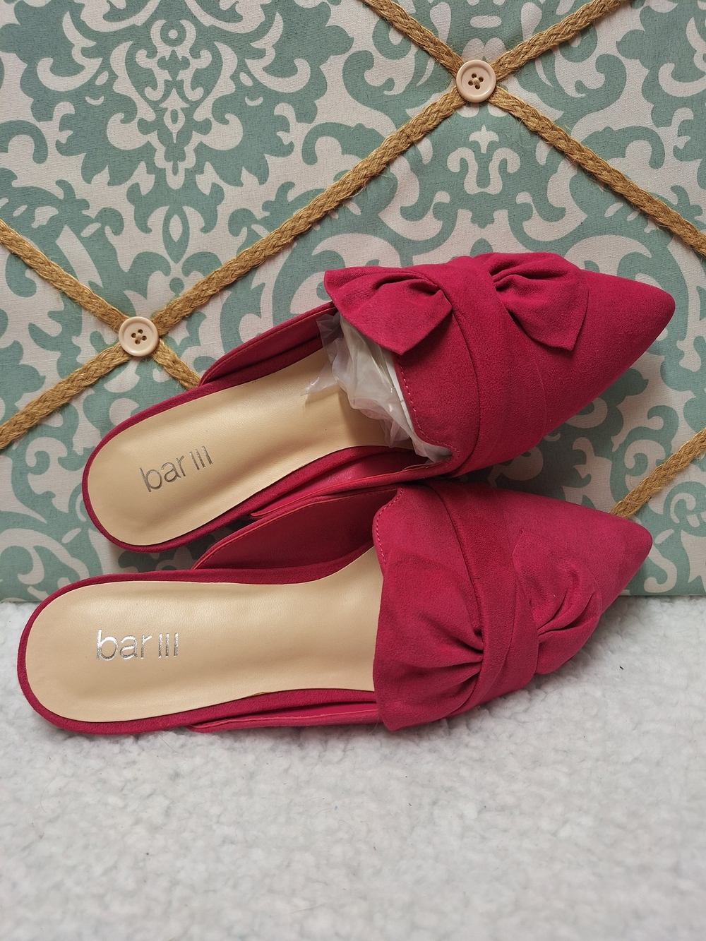 Fuscia Pink bar III Women's Pointed Toe Bow Slip-On Flats 7